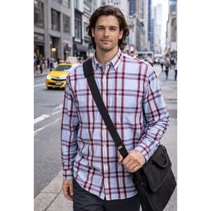 Tommy Hilfiger Plaid Button Down Shirt XL Red Blue Stretch Cotton